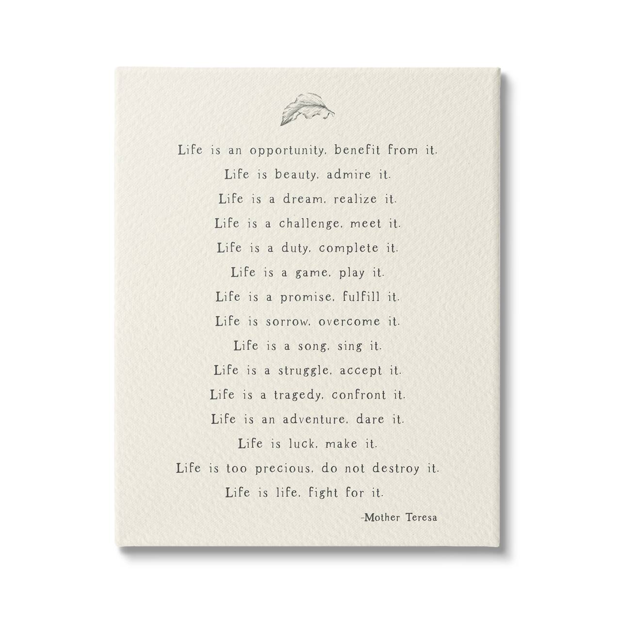 Stupell Industries Uplifting Inspirational Mother Theresa Life Quote Canvas Wall Art